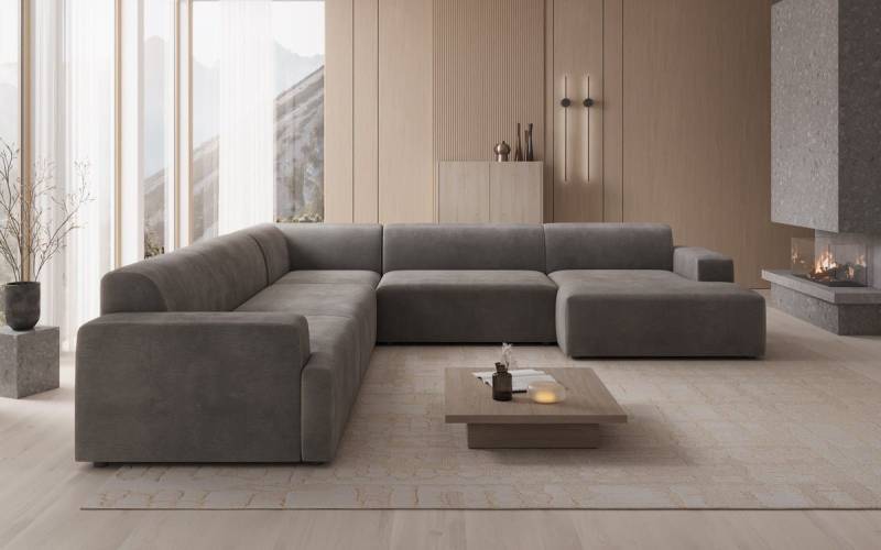 Luxusbetten24 Sofa Designer Sofa Monza Wohnlandschaft U XXL, in Samt von Luxusbetten24