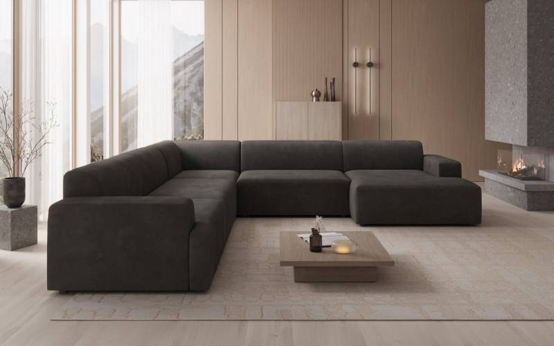 Luxusbetten24 Sofa Designer Sofa Monza Wohnlandschaft U XXL, in Samt von Luxusbetten24