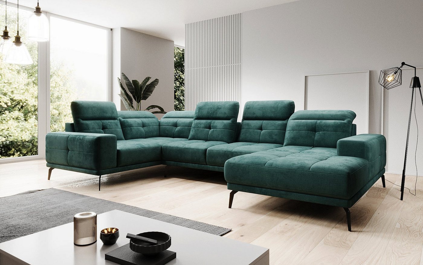 Luxusbetten24 Sofa Designer Sofa Nerio, mit verstellbarer Kopf- und Rückenlehne von Luxusbetten24