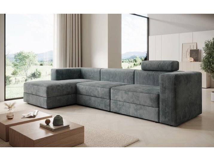 Luxusbetten24 Sofa Designer Sofa Stockholm, in Cord mit Stauraum, blau, Vintage Blau von Luxusbetten24