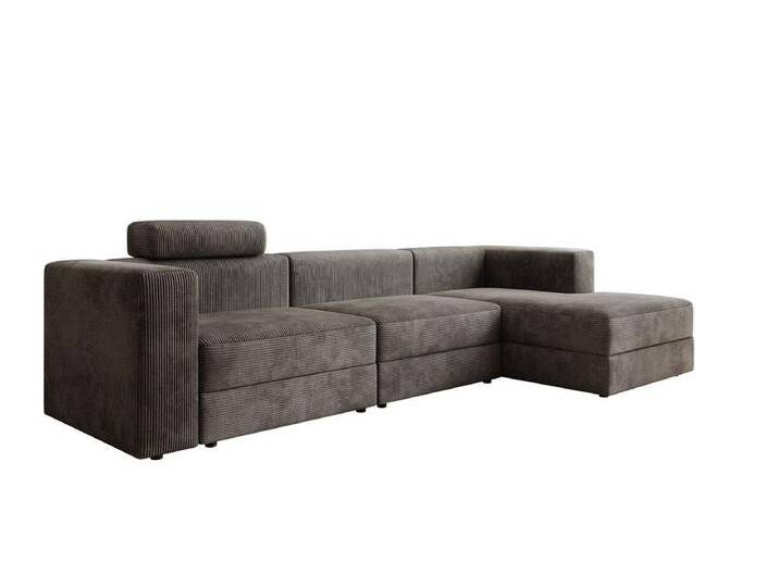 Luxusbetten24 Sofa Designer Sofa Stockholm, in Cord mit Stauraum, grau, Grau von Luxusbetten24