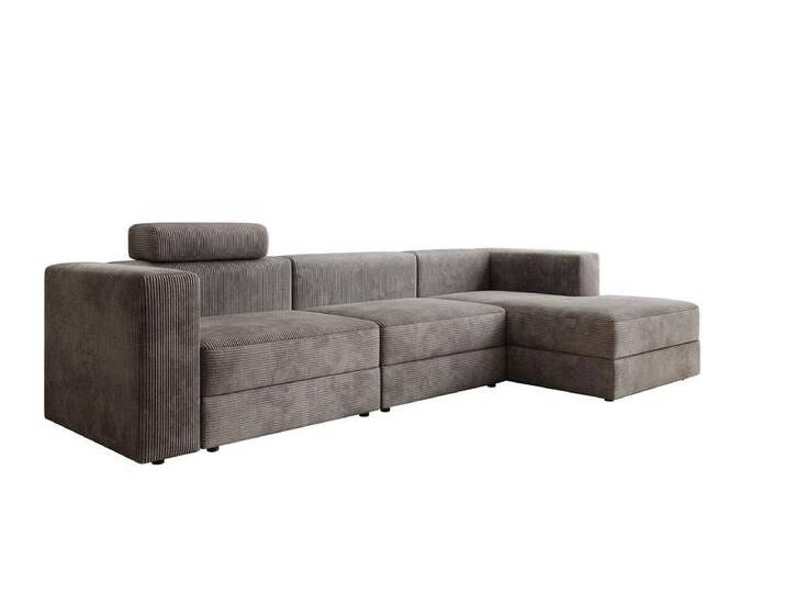 Luxusbetten24 Sofa Designer Sofa Stockholm, in Cord mit Stauraum, grau, Hellgrau von Luxusbetten24