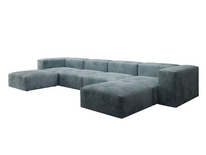 Luxusbetten24 Sofa Designer U Sofa Snug, mit Cordbezug, blau, Vintage Blau von Luxusbetten24