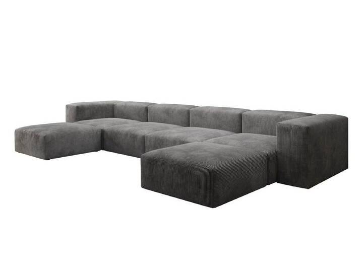Luxusbetten24 Sofa Designer U Sofa Snug, mit Cordbezug, grau, Grau von Luxusbetten24
