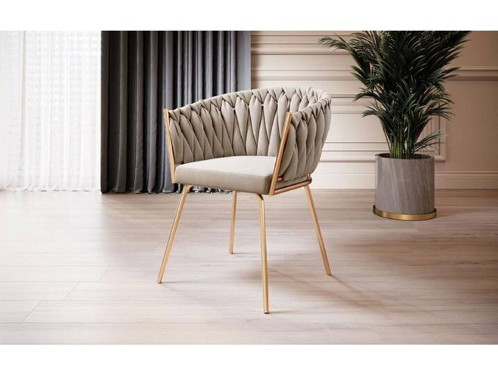 Luxusbetten24 Stuhl Designer Stuhl Larissa, mit Samtbezug und goldenem Gestell, beige, Beige von Luxusbetten24