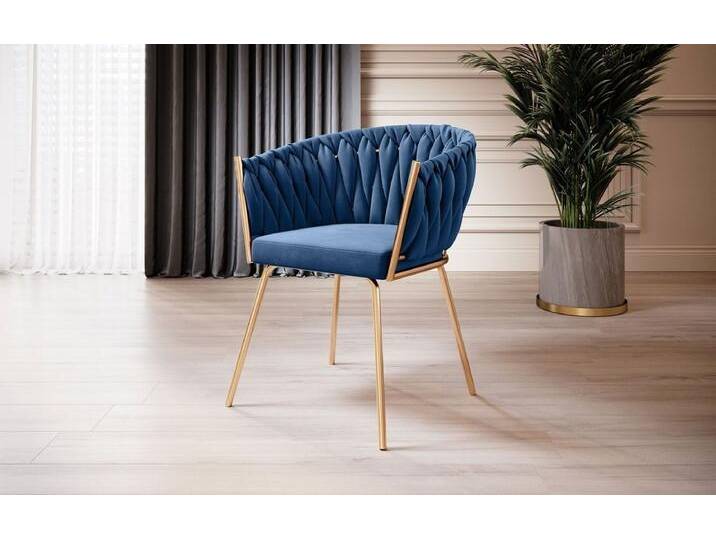 Luxusbetten24 Stuhl Designer Stuhl Larissa, mit Samtbezug und goldenem Gestell, blau, Blue Luxusbetten24 Stuhl Designer Stuhl Larissa, mit Samtbezug und goldenem Gestell, blau, Blue von Luxusbetten24