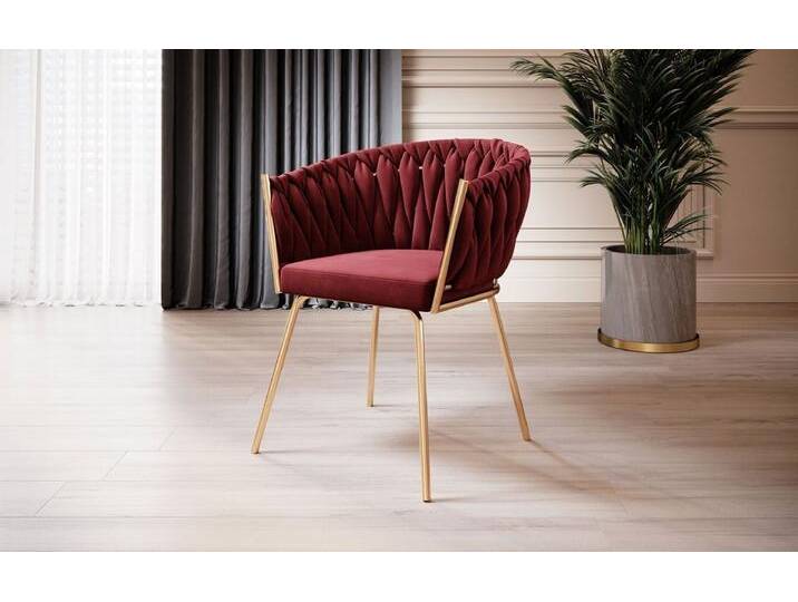 Luxusbetten24 Stuhl Designer Stuhl Larissa, mit Samtbezug und goldenem Gestell, rot, Red von Luxusbetten24