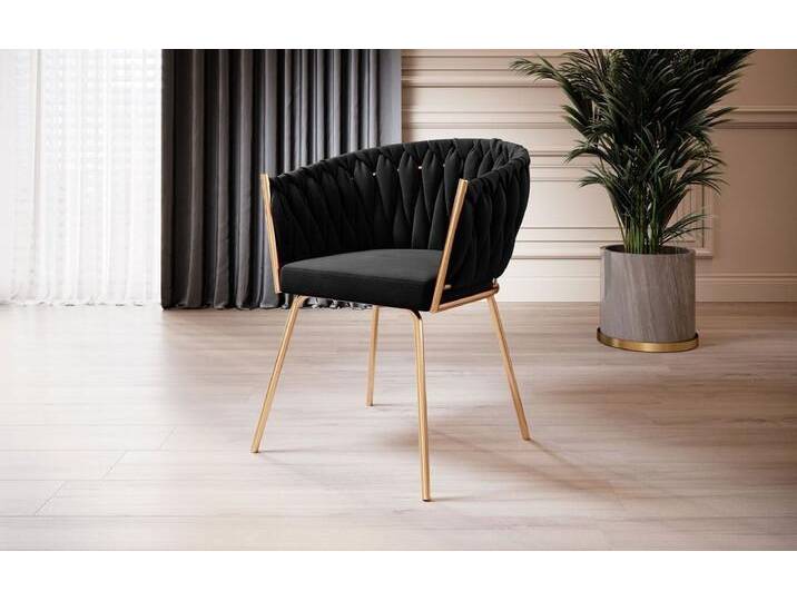 Luxusbetten24 Stuhl Designer Stuhl Larissa, mit Samtbezug und goldenem Gestell, schwarz, Black von Luxusbetten24