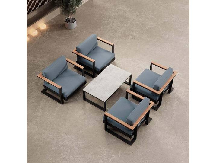 Vayla ? 4 Loungesessel & Tisch aus schwarzem Aluminium Aevora? Kollektion - Beige - Luxusbetten24 von Luxusbetten24