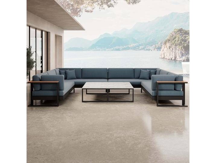 Vayla ? Wohnlandschaft in U-Form mit Tisch aus schwarzem Aluminium Aevora? Kollektion - Hellgrau - Luxusbetten24 von Luxusbetten24