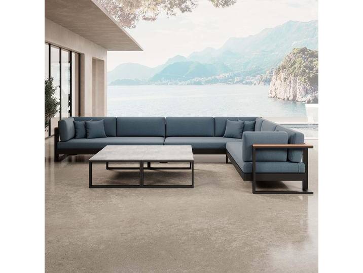 Vayla ? Wohnlandschaft mit Doppeltisch & Ecksofa aus schwarzem Aluminium Aevora? Kollektion - Beige - Luxusbetten24 von Luxusbetten24