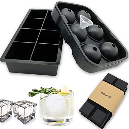 Luxuvee Eiswürfelform Eiskugelform Silikon XXL 2er Pack Eiswürfelbehälter mit Deckel Groß Ice Cube Tray Eiswürfel Kugel Form Wiederverwendbar BPA Frei für Bier Cocktails Whisky von Luxuvee