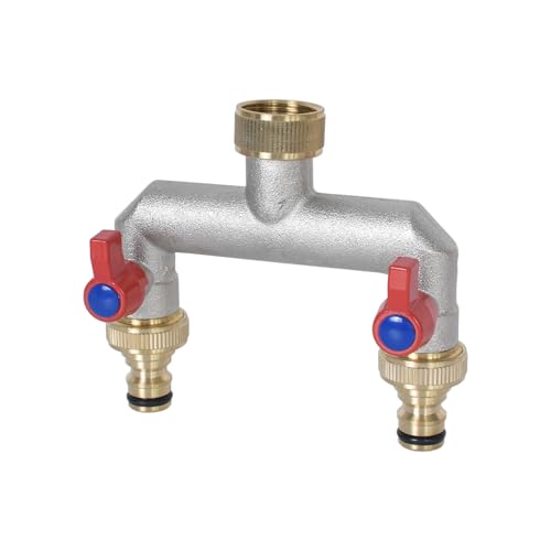 2-Wege Wasserhahn Wasserverteiler 3/4 Zoll Messing – 2fach Garten Wasser Verteiler mit Kugelhahn – Durchflussstarker 3/4" Adapter für Gartenschläuche – Vernickelt Messing Wasseranschluss Verteiler 2-Wege Wasserhahn Wasserverteiler 3/4 Zoll Messing – 2fach Garten Wasser Verteiler mit Kugelhahn – Durchflussstarker 3/4" Adapter für Gartenschläuche – Vernickelt Messing Wasseranschluss Verteiler von Luxvara