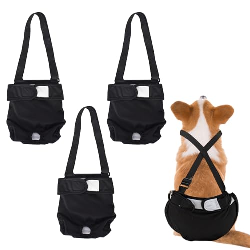 3 Stück Wiederverwendbare Waschbare Hundewindeln,Sehr Saugfähig, mit Starkem und Flexiblem Verschluss, (Taille 12.5-15.5") von Luxvara