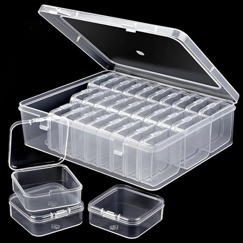 30 Stück Kleine Aufbewahrungsboxen (5,5 x 5,5 x 2cm), mit Deckel Klein, Mini Aufbewahrungsbox aus Klarem Kunststoff, Kleine Box für Kleinteile, Ohrringe, Ringe, Perlen, Schrauben,Transparent von Luxvara