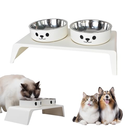 3er Katzennapf Erhöht - Futternapf Katze aus Keramik - Futterstation Katzen Hundenapf mit Anti-Rutsch-Pads - 350ML Fressnapf und Wassernapf für Katzen und kleine Hunde von Luxvara