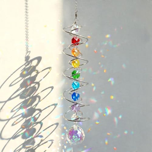 45cm Kristall Sonnenfänger Windspiel - Bunter Regenbogen Sonnenfänger mit Doppelspirale & Chakra Perlen - Dekorativer Hängender Suncatcher für Fenster,Garten,Balkon,Hochzeit - Innen & Außen Deko (A) von Luxvara