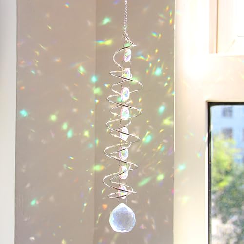 45cm Kristall Sonnenfänger Windspiel - Bunter Regenbogen Sonnenfänger mit Doppelspirale & Chakra Perlen - Dekorativer Hängender Suncatcher für Fenster,Garten,Balkon,Hochzeit - Innen & Außen Deko (B) von Luxvara