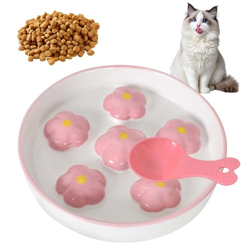 Anti Schling Napf für Katzen, Slow Feeder Katze rutschfest, Keramik Antischlingnapf, Bunter Katzennapf, mit Futterschaufel Haustiere, für Katzen und Kleine Hunde Pinke Blumen Anti Schling Napf für Katzen, Slow Feeder Katze rutschfest, Keramik Antischlingnapf, Bunter Katzennapf, mit Futterschaufel Haustiere, für Katzen und Kleine Hunde Pinke Blumen von Luxvara