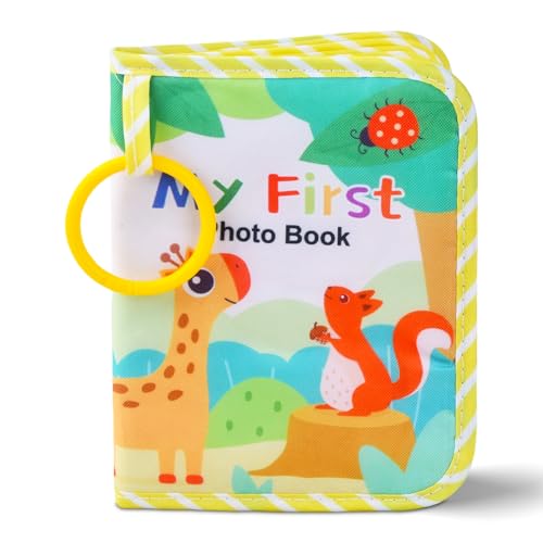 Baby Fotoalbum aus Stoff – Weiches Babyalbum mit 17 Foto-Einschüben & Sicherheitsspiegel | Tragbares Fotobuch für Babys zum Wachstum dokumentieren | Stoffalbum Baby für Neugeborene (4x6 Fotos) von Luxvara