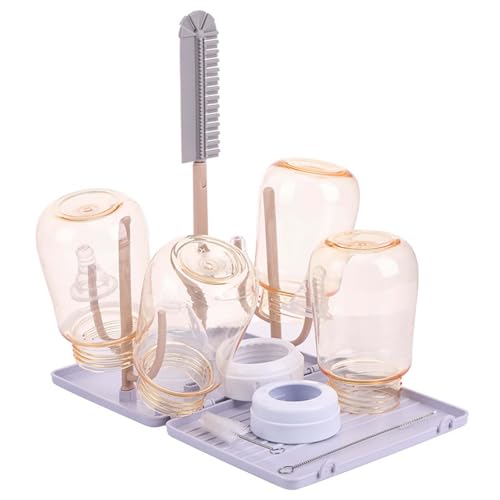 Babyflaschenbürsten, Komplettes Flaschen Reinigungsset mit Silikonbürste Baby, Nippelbürste, Strohbürste, Flasche Trockengestell, Ideal für Zuhause und Reisen, Grau von Luxvara