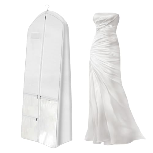 Brautkleidhülle Kleidersack 180cm–Atmungsaktive & Staubdichte Schutzhülle für Hochzeitskleid,Abendkleider,Lange Mäntel | Faltbar mit Reißverschluss & PVC-Taschen | Kleidersack Lang für Schrank/Reisen von Luxvara