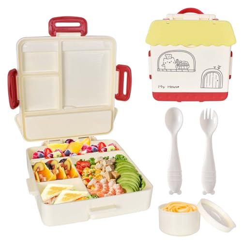 Brotdose Kinder mit Fächern, 2500ml Bento Box Kinder, Lunchbox für Kleine Snacks & Reste, Leak-Proof Bento Box, Brotdose Essenbox mit Fächer Löffel Gabel, für Jausenbox Kinder Kindergarten & Schule von Luxvara