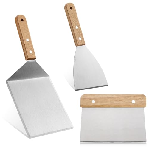Küchen Grillwender Spachtel Satz, Grillspachtel, Flachspachtel, Teigschaber Edelstahl, Spachtel mit Holzgriffen für Burgerpresse Teppanyaki Barbecue Steak Pizza, 3 Stück Küchen Grillwender Spachtel Satz, Grillspachtel, Flachspachtel, Teigschaber Edelstahl, Spachtel mit Holzgriffen für Burgerpresse Teppanyaki Barbecue Steak Pizza, 3 Stück von Luxvara