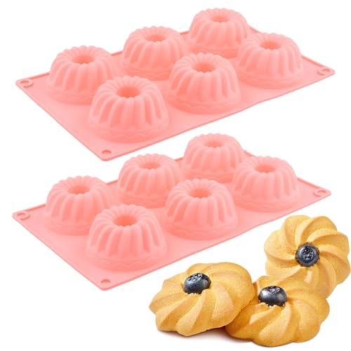 Luxvara 2 Stück Mini Gugelhupfform Silikon, Silikon Muffinförmchen, Savarin Tartelette Förmchen, Wiederverwendbare Antihaft-Backformen für Muffins, Cupcakes, Schokolade, Gelee (Rosa) von Luxvara