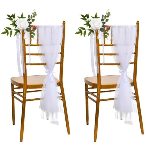 Luxvara 2 Stück Tüll Stuhlschleifen, Weiße Tüll-Stuhlschleifen, 100 x 150 cm Stuhlschleife Hochzeit für Kirchenbänke Hochzeitsstühle Party Empfang, Enthält 2 Stück Künstliche Rosen für Hochzeitsstuhl Luxvara 2 Stück Tüll Stuhlschleifen, Weiße Tüll-Stuhlschleifen, 100 x 150 cm Stuhlschleife Hochzeit für Kirchenbänke Hochzeitsstühle Party Empfang, Enthält 2 Stück Künstliche Rosen für Hochzeitsstuhl von Luxvara