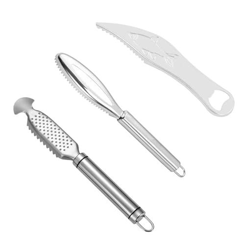 Luxvara 3 Stück Fischschuppen Entferner, Profi Fischschuppenentferner-Set, Edelstahl Fischentschupper, Fischschuppenschaber für Schnelles und Schonendes Entfernen von Fischschuppen von Luxvara