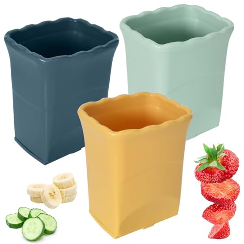 Luxvara 3 Stück Obstschneider, Fruchtschneider, Tassenschneider, Erdbeerschneider, Traubenschneider, Mangoschneider, Multifunktionaler Edelstahl Obstschneider für Küche (Gelb/Blau/Grün) von Luxvara