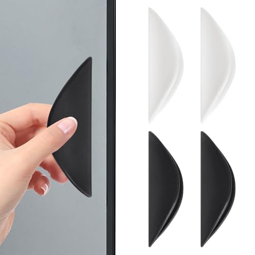 Luxvara 4 Stück Klebe Griffe, Selbstklebende Griffe Ohne Bohren, Selbstklebende Kunststoff-Griffes, Balkontürgriff Kleben, Halbmondgriffe für Fenster Tür Schrank Schublade Möbel, Schwarz/Weiß von Luxvara