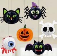 Luxvara 6 Stück Halloween Papier Laternen Dekoration, Lampenschirm Faltbar Einschließlich Kürbisse Katzen Spinnen Fledermäuse Skelette und Monster Muster, Ideal für Halloween Partydekorationen von Luxvara