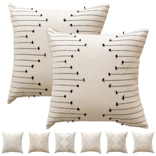 Luxvara Dekorativer Kissenbezug 2er Set, aus Baumwolle, Bestickte Kissenbezüge zur Dekoration, quadratische Kissenbezüge für Schlafsofa Wohnzimmer Heimdekoration, 45x45 cm (Schwarz) von Luxvara