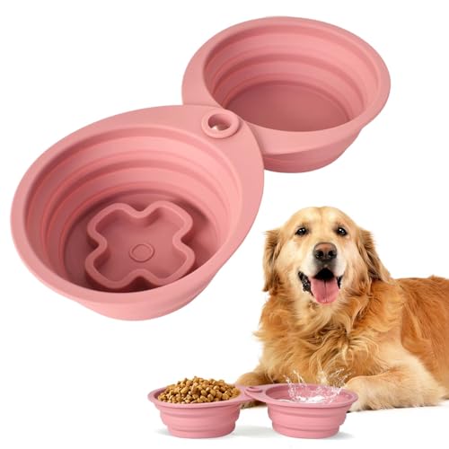 Luxvara Faltbare Haustierschüssel, Silikon-Hundenäpfe Fressnapf Katze, 2-in-1 Reise-Trink- und Futternapf, Hundenapf Wassernapf Kleine Hunde, Silikon Reisenapf für Hunde und Katzen (Rosa) von Luxvara