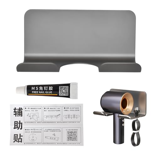 Luxvara Fönhalter Ohne Bohren Aluminium Föhn Halterung Selbstklebende Halterung für Haartrockner für Bäder Friseure Hotels, Schwarz von Luxvara