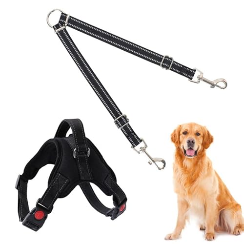 Luxvara Hundeleine für Zwei Hunde, Doppelleine für 2 Hunde, Verwicklungsfreier Doppel-Hundeleinen-Koppler, Reflektierende Hundeleine, Doppelte Hundeleine für Kleine Mittlere Hundes (Schwarz) von Luxvara