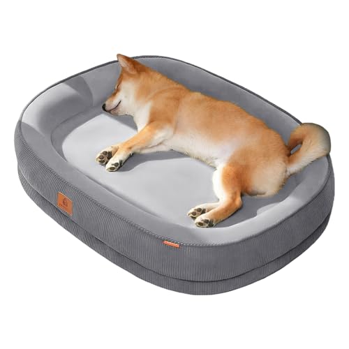 Luxvara Orthopädisches Hundebett, 75x60x12.5cm Hundekissen für Mittelgroße Hunde Katzen, Abnehmbar & Waschbar Hundematte, rutschfeste Unterseite, Cord Fleece Hundekorb mit hohem Rand, Dunkelgrau von Luxvara