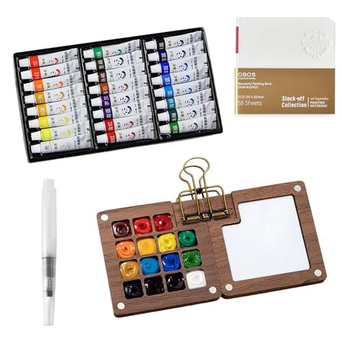 Mini Aquarell Set,Tragbare Aquarellpalette mit 15 Grids,Holz Malkasten für Reisen – Pocket Artist Travel Set mit Aquarellpapier,Aquarellpinsel Stifte,Clip&Skizzenbuch für Outdoor Malen (MIT 24 Farben) Mini Aquarell Set,Tragbare Aquarellpalette mit 15 Grids,Holz Malkasten für Reisen – Pocket Artist Travel Set mit Aquarellpapier,Aquarellpinsel Stifte,Clip&Skizzenbuch für Outdoor Malen (MIT 24 Farben) von Luxvara