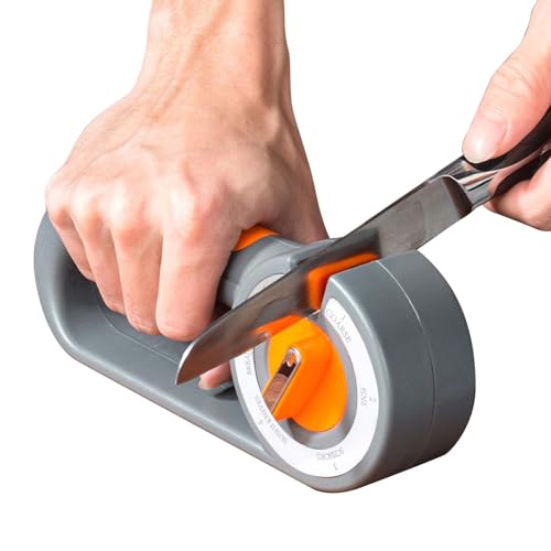 Profi Messerschärfer 6-in-1 mit Keramik & Wolframcarbid – Manueller Messerschleifer für alle Messer/Scheren/Brotmesser – 6-stufige Winkelverstellung – Präzisionsschärfer mit rutschfestem ABS-Gehäuse von Luxvara