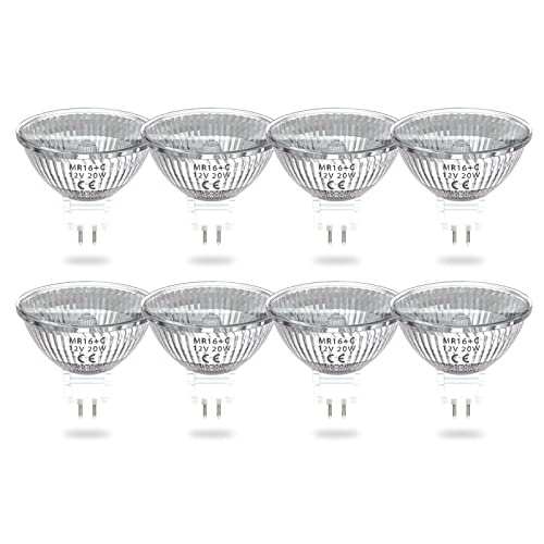 Luxvista 20W MR16 Reflektor Halogenlampe, DC 12V GU5.3 Lamp Sockel Dimmbar Warmweiss 2800K Scheinwerferlampen, 2-pin Sockel 320Lumen mit Glasabdeckung für Landschaft, Schienenlicht 8 Stück von Luxvista