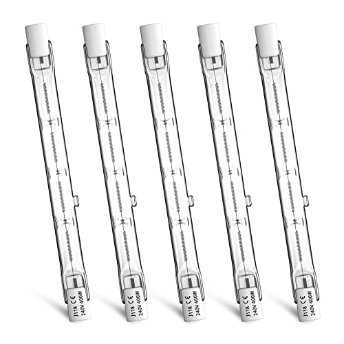 Luxvista Dimmbare R7S 118mm 400W Halogen Glühlampe, Warmweiß 2800K Halogenlampe Bleistiftbirne 7500lm J118 Linear Halogenprojektor für Landschafts beleuchtung, Sicherheit, Stehlampe,5stück von Luxvista