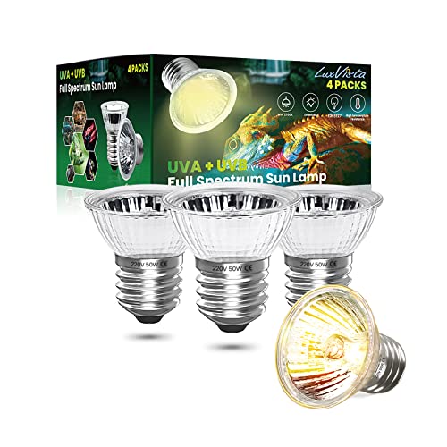 Luxvista E27 50W Dimmbar Reptilienheizbirne, Schildkröte Wärmelampe UVA UVB Vollspektrum-Solarbirne für Reptilien und Amphibien, 4-Stück Luxvista E27 50W Dimmbar Reptilienheizbirne, Schildkröte Wärmelampe UVA UVB Vollspektrum-Solarbirne für Reptilien und Amphibien, 4-Stück von Luxvista