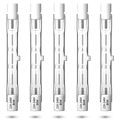Luxvista R7S 78mm 80W Halogenbirne Dimmbar, J78 T3 Linear Halogenbleistiftlampe 1390lm Rampenlicht für Stehlampen, Landschaftslichter, Sicherheit, Straßenlaternen, 5-Stück, warmes weißes 2800k von Luxvista