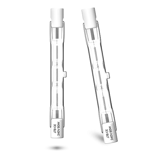 Luxvista R7S Halogenlampen 78mm 80W Dimmbar Linear Halogenlampen Warmweiß 2800K Halogen Flutlicht 1390LM, Halogen Stab Typ J78 R7S Doppelsockel, Ersatz für 5W R7S 78MM LED Leuchtmittel (2 Stück) von Luxvista