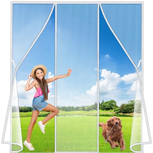 Luxvix Fliegengitter Doppeltür, 170x170 cm Magnet Insektenschutz, Der Magnetvorhang Ist Ideal Für Die Balkontür, Kellertür und Terrassentür, Kinderleichte Klebemontage Ohne Bohren LF2C1 Weiß von Luxvix