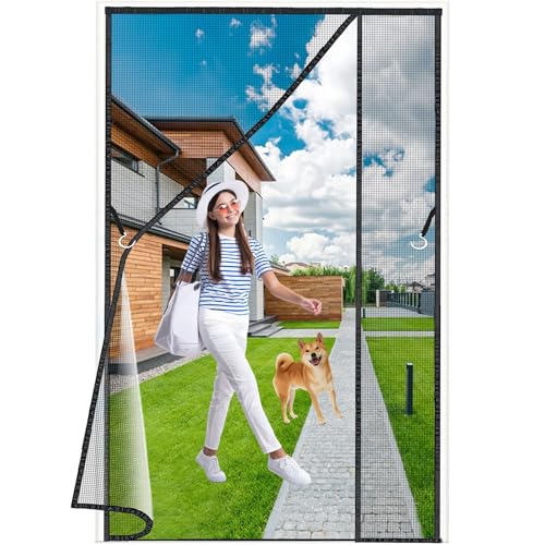 Luxvix Magnet Fliegengitter, 150x225 cm Seitliche Öffnung Fliegengitter Balkontür Ohne Bohren Insektenschutz Fliegenvorhang aus Polyester Netz, mit Klebeband, für Terrassentür Kellertür ‎Schwarz von Luxvix