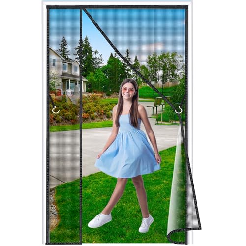 Luxvix Seitliche Öffnung Fliegengitter Tür Magnet, 175x210 cm Insektenschutz Balkontür, Aktualisierte Version Magnetvorhang Insektenschutz Ohne Bohren, Fliegenvorhang für Schiebetür ‎Schwarz von Luxvix