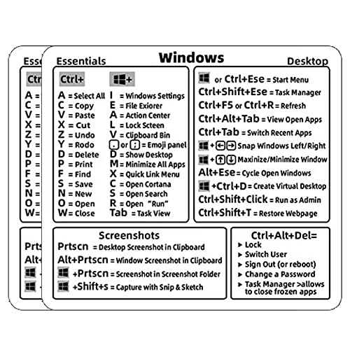 2 Stück Computer-referenz-tastaturkürzel-Aufkleber Für Windows-pc, Selbstklebender Transparenter Aufkleber Für Laptop-Desktop Für Verknüpfung von Luxylei